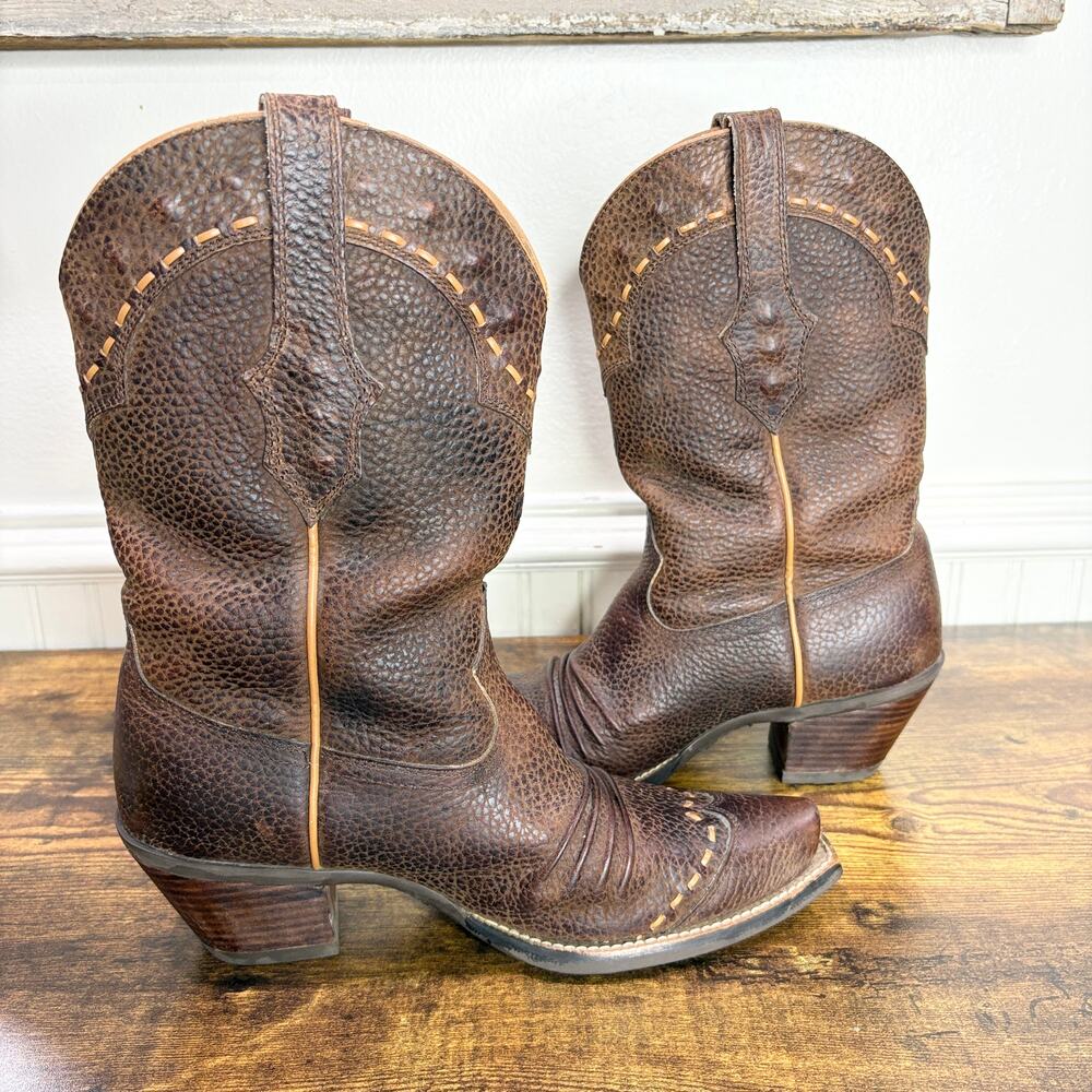 Ariat Womens Size 7.5 Dixie Western Cowboy Boots Brown Rowdy Leather Cowgirl - Picture 10 of 15